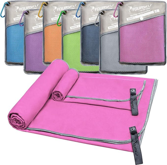 SYOURSELF 2 Pack Microfiber Camping Towel, Quick Dry Towel, Soft Absorbent Compact Travel Gym Workout Sweat Towel for Beach Yoga Swim Travel Camping Hiking Backpack Essentials (L:60"x30"+12"x24")
