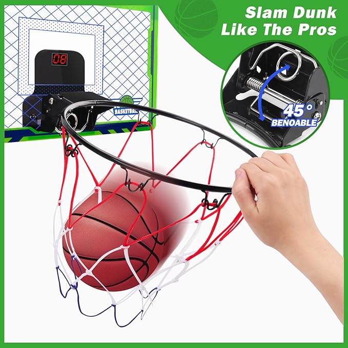 Mini Over The Door Basketball Hoop Indoor for Kids, Small Office Basketball Hoop with Scoreboard, Sports Gifts for Boys Age 4-7 8-12 Year Old, Birthday Ideas Toys