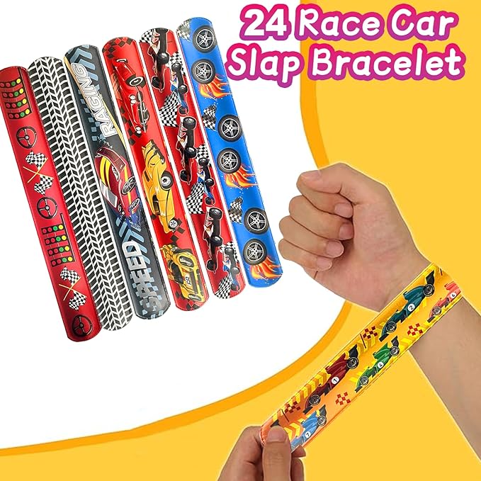 24 Pcs Race Car Party Decorations Favors Racing Bracelet Racing Wristbands Bracelet Checkered Slap Bracelets Dirt Bike Task Game Decorations Car Birthday Party Supplies