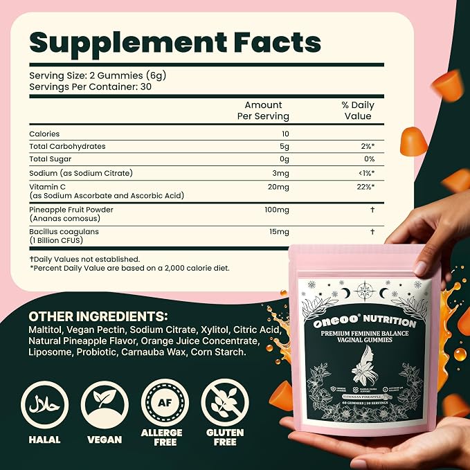 Feminine Balance Gummies - Premium Balance Gummies for Women's pH Health, Feminine Gummy for Immune & Energy Support, Vegan, Gluten-Free, Hawaiian Pineapple, 60 Count