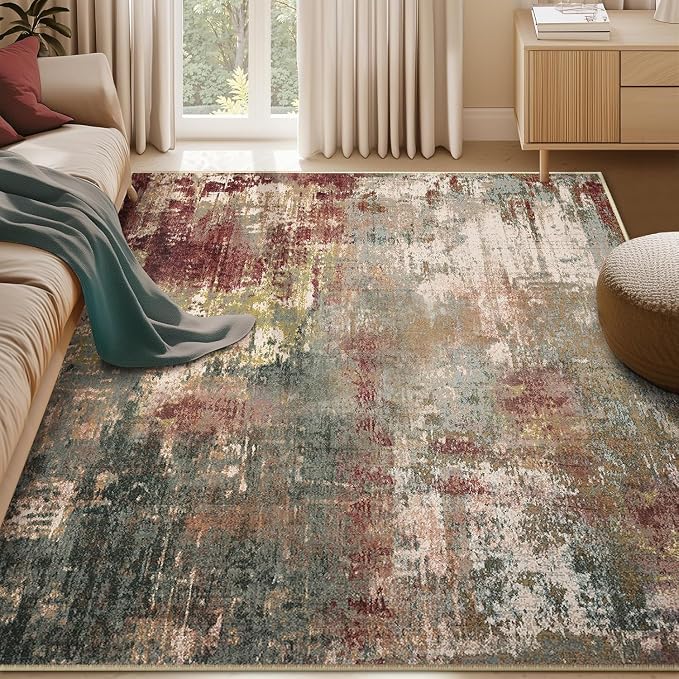 RELEANY Washable 5'x8' Abstract Area Rug for Living Room Rustic Brown | carpet for bedroom, kitchen, office, hallway and entryway, printed pattern, non-slip, soft, stain-resistant, easy to clean