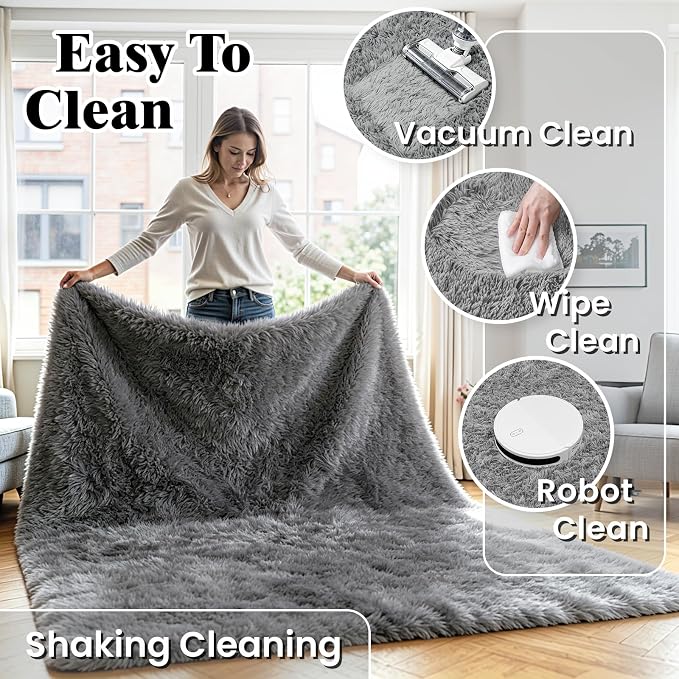 6x9 Area Rug for Living Room, Ultra Soft Fluffy Light Grey Rugs for Bedroom, Non Slip Large Shag Carpet, Fuzzy Plush Nursery Rug, Thick Washable Indoor Floor Carpets for Kids Office Dorm Home Decor