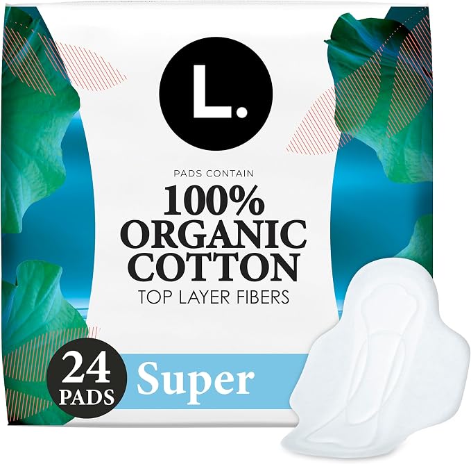 Ultra Thin Pads for Women, Organic Cotton Top Layer, Super Absorbency, Menstrual Pads with Wings, Made Without Synthetic Pesticides and Fragrances, 24 Count