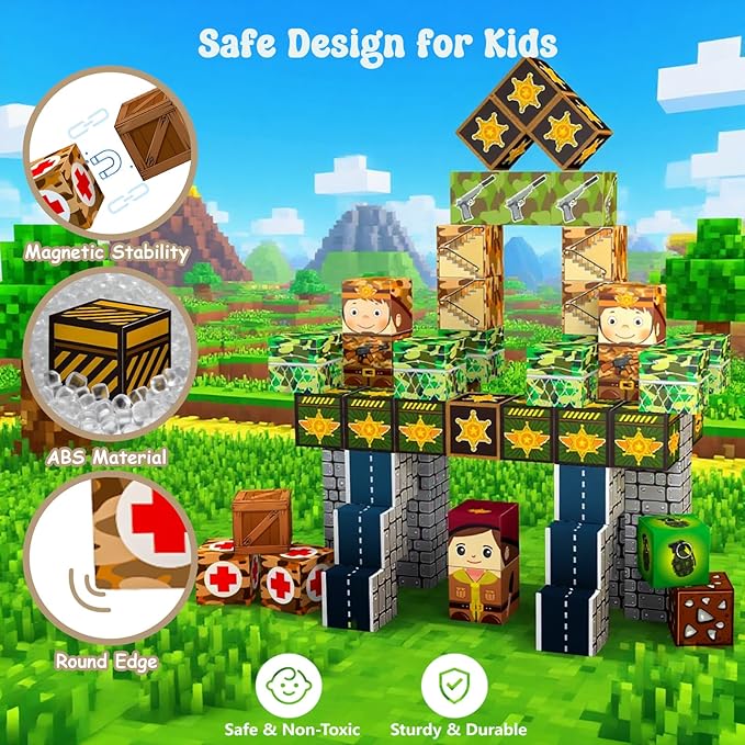 100PCS Magnetic Building Blocks,Magnetic Tiles Military Army Toy for Kids Ages 3 4 5 6 7 8,Stacking Magnets Toys for 4-8 Year Old Boys Girls,STEM Learning Toy Birthday for Toddlers 3-10