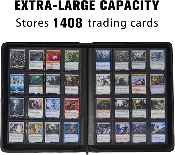 Card Binder 16 Pocket,Trading Card Binder Holds up to 1408 Cards with 44 Sleeves,Zipper Card Holder Album Compatible with TCG Card/Game Cards/Sports Card-Light blue