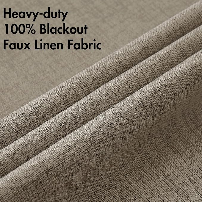 MIULEE 100% Blackout Linen Textured Curtains for Bedroom Solid Thermal Insulated Faux Linen Grommet Room Darkening Curtains & Drapes Luxury Decor for Living Room 52 x 54 Inch (2 Panels)