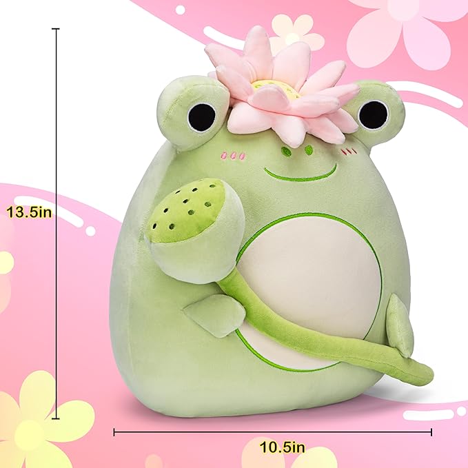 Original 13.5-inch Large Frog Plush Pillow Stuffed Animal Toy,Big Size Cute Soft Toys Fat Kawaii Hugging Pillows Cuddle Plushie,Gift for Kids Girls Boys