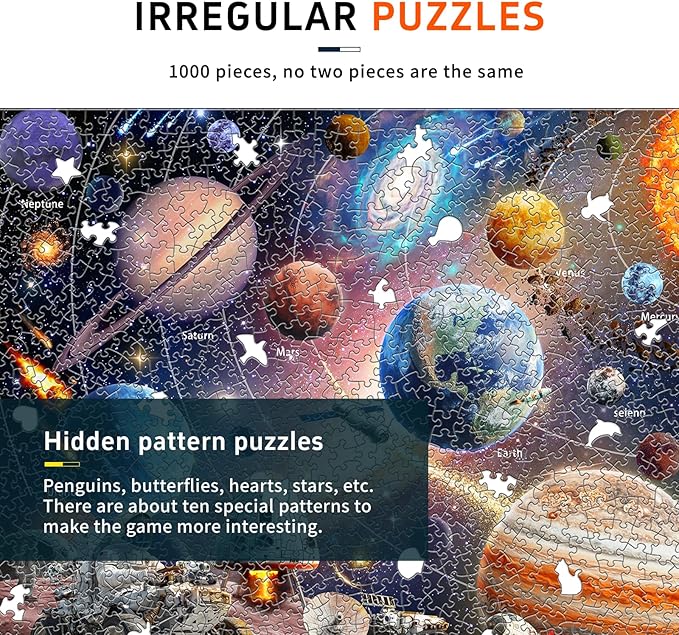 1000-Piece Space Explorer Puzzle: Glow-in-The-Dark Astronaut Adventure, Solar System Jigsaw Puzzle, Challenging Colorful Cosmic Puzzles for Adults, Outer Galaxy, Finished Size 26.6x19.2