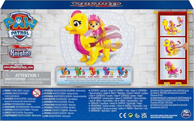Paw Patrol, Rescue Knights Skye and Dragon Scorch Action Figures Set, Kids Toys for Ages 3 and up