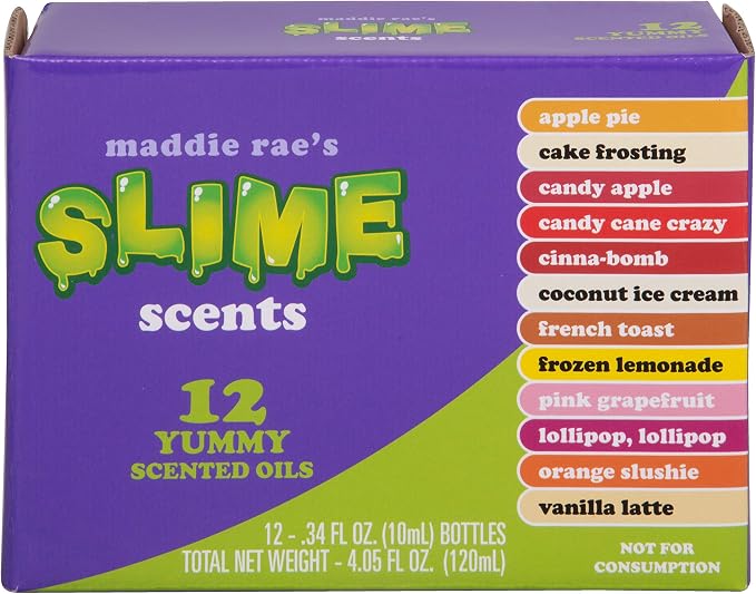 Maddie Rae's Slime Yummy Scented Oils (12 Pack) - X Large 10ml (.34 oz) Natural Food Fragrance Bottles for Diffusers, Aromatherapy, Essential Oil, DIY Candle & Soap Making, Crafts, Supplies, Gift