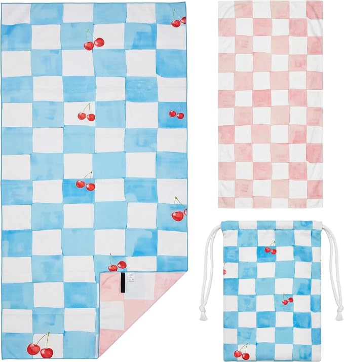 Microfiber Beach Towel Oversized w/Travel Bag, 71 * 36'' Double Print Quick Dry XL Beach Towels for Cruise Pool Yoga Gym Gift, Cute Lightweight Absorbent Sandproof Beach Essentials, Cherry