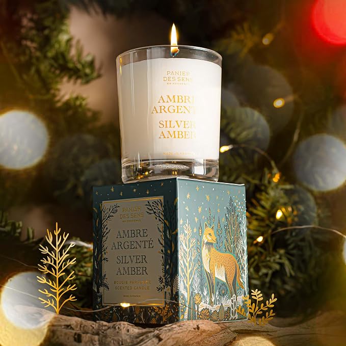 Panier des Sens Silver Amber Long-Lasting Scented Candle, 6.3 oz | Hand-Poured In Provence | Up To 55 Hours Burn Time | 100% Natural Cotton Wick | Long-Lasting French Home Fragrance