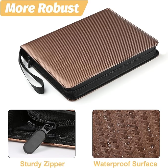 GERMUN 9 Pocket Card Binder, Premium Zip Trading Card Binder, 720 Double Sided Pocket PU Card Collection Binder, Collector Card Album, Card Folder for MTG, TCG, Sports Cards, Game Cards (Brown)