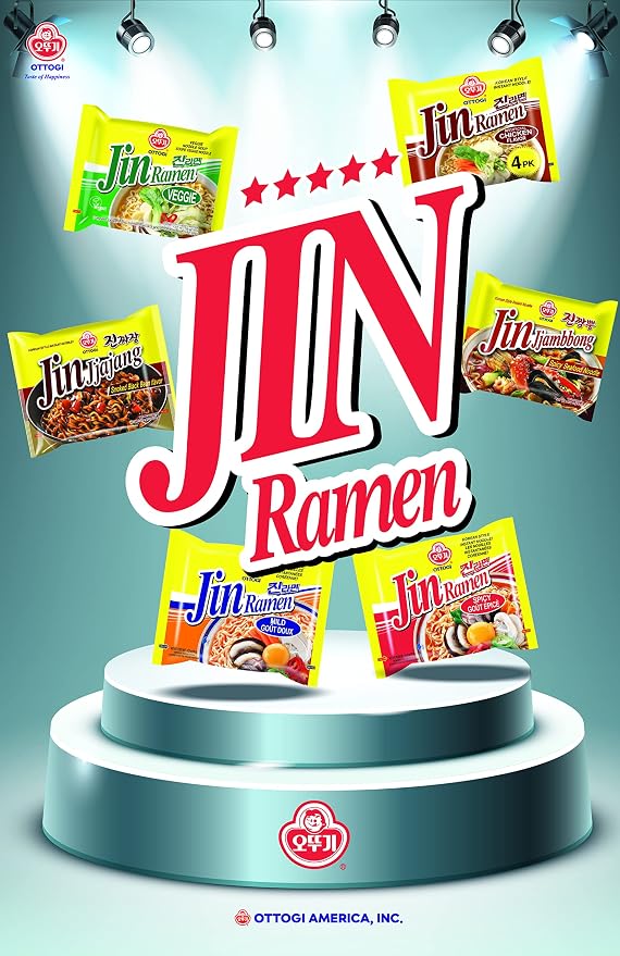 OTTOGI Jin Ramen Mild Flavor, Authentic Korean Instant Noodle, Genuine Korean Ramen Soup Mix, 4.23oz x 4 Pack