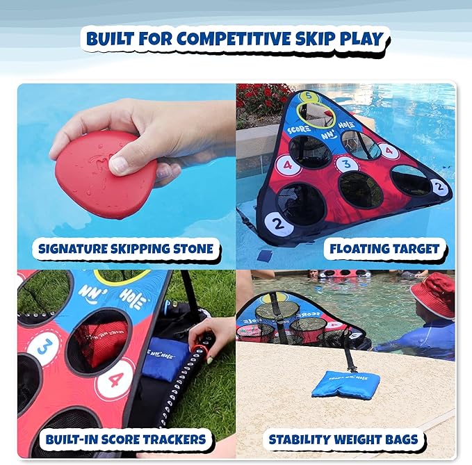 SKIP NN' HOLE Original Fun Stonne Skipping Meets Pool Cornhole Game Floating | for All Ages | Fun Swimming Pool Game for Adults and Family | Easy Setup, Durable, Portable Water and Lake Toy |