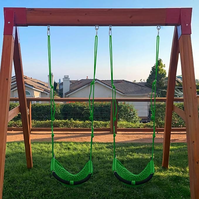 JKsmart 2 Pack Kids Swing Seat, Heavy Duty Rope Play Secure Children Swing Set, Toddler Swing Chair for Outdoor/Indoor/Playground/Home/Tree, with Snap Hooks and Swing Straps,440 lbs Capacity,Green