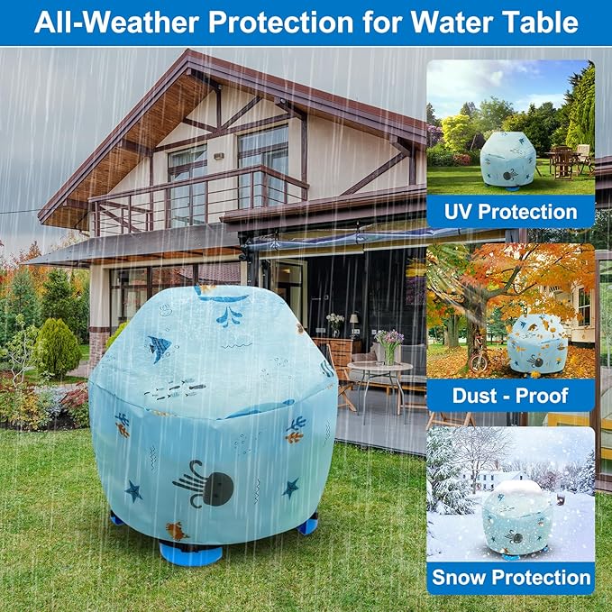 Kids Water Table Cover - Outdoor Kids Toy Cover for Little Tikes Showers Splash Tower Water Table, Blue Printed Round Cover Waterproof & Dustproof