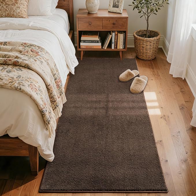 FinRèc 2x8 Washable Runner Rugs for Kitchen Hallway Bedroom, Low Pile Thin Rug Solid Color, Non-Slip Carpet Indoor for Home Decor (Pure Brown)