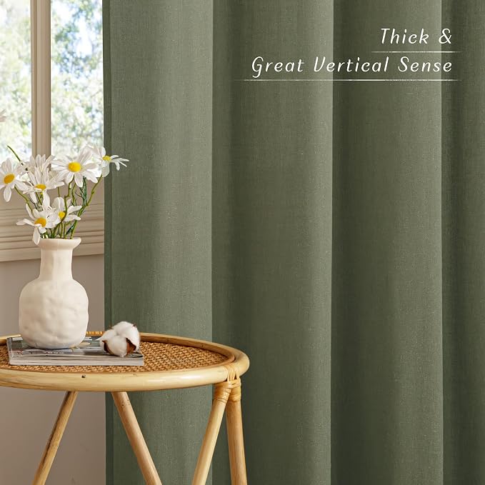 NICETOWN Linen Curtains 84 inch Long, Grommet Thick Linen Blend Window Treatment Vintage & Rustic Style Privacy Added for Bedroom/Living Room, Lichen, W55 x L84, 2 Panels