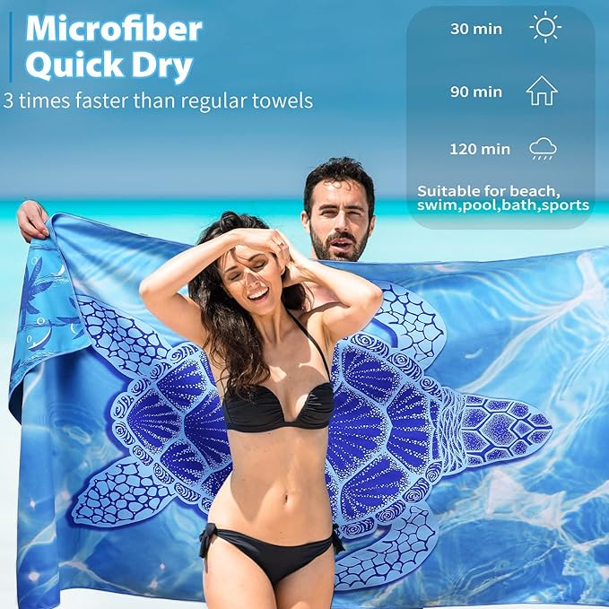 TwoYek 2 Pack Microfiber Thin Beach Towel Lightweight 71x32 Oversized Extra Large Sand Free Towels Quick Dry for Travel Pool Yoga Gym Sports Beach Accessories Vacation Essential Gift