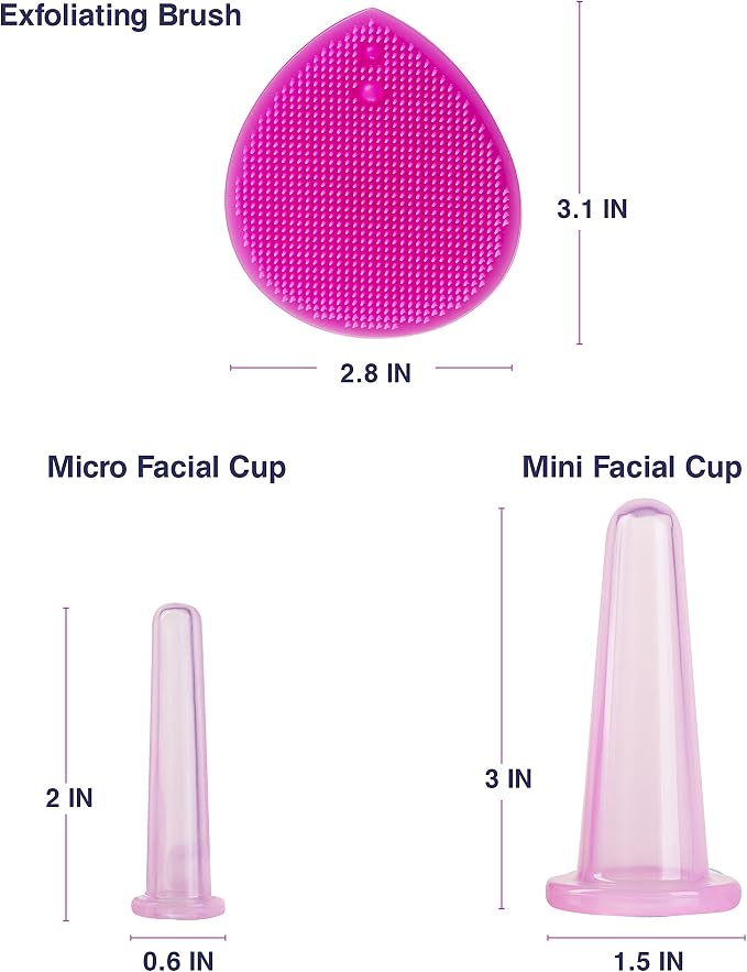 Face Cupping Set - Cupping Therapy Sets - Facial Cupping System - Silicone Massage Cups - Double Chin Reducer - Cupping for Cellulite Kit - Ideal to Shape Your Cheeks and Chin - by Sandine (Pink)