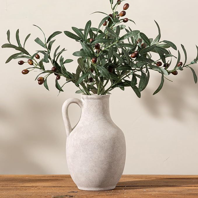 Vanselia Ceramic Flower Vase Home Table Decor Living Room Farmhouse 10 in | Large Tall White Rustic Decorative Flowers Vases Plant Modern Decoration for Kitchen Shelf Coffee Dining Centerpieces Desk