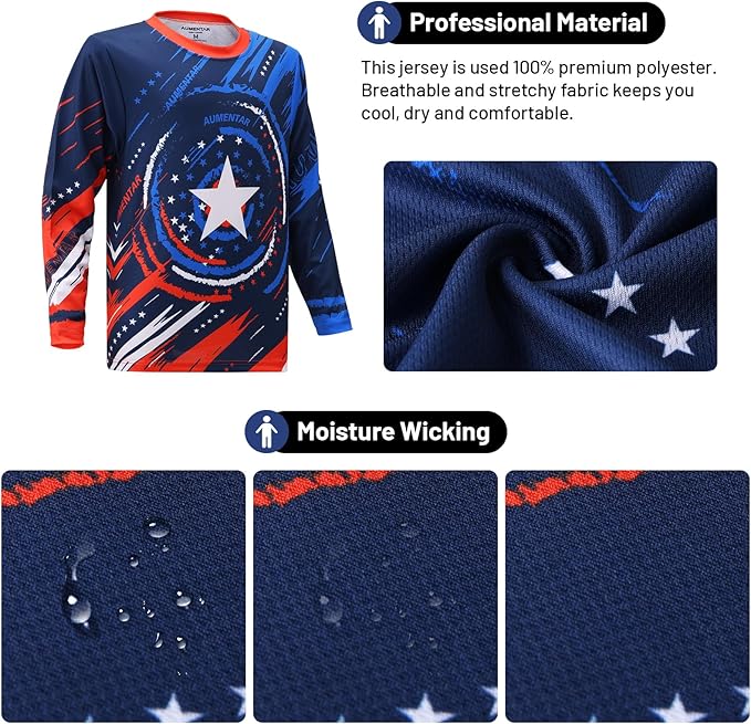 Kids Cycling Jersey Long Sleeve Dirt Bike Motocross Shirt, BMX Off-Road Racing Clothing