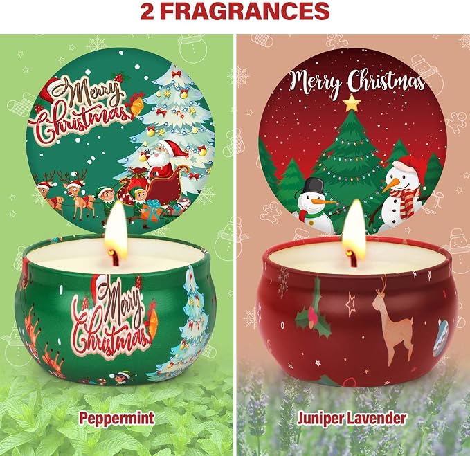 Christmas Candles - Scented Candle Gifts Set for Women, 2 Packs 2.5 oz Candles for Home Scented, Stress Relief Aromatherapy Candles for Women, Ideal Christmas Gift for Friends Mom Coworker Teacher