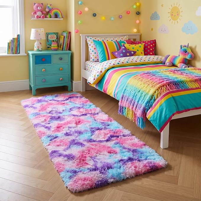 PAGISOFE Ultra Soft Runner Rugs for Hallway 2x6 Ft, Fluffy Cute Colorful Pastel Princess Carpet for Girls Bedroom Teens Nursery, Rainbow Purple Rugs for Room Decor Aesthetic, Hot Pink Purple Decor
