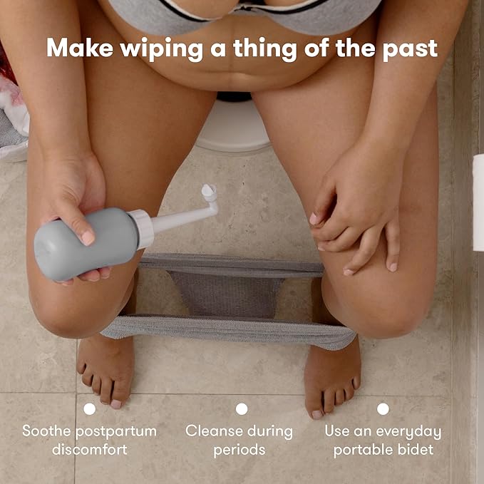 Frida Mom Upside Down Peri Bottle Sprayer, Perineal Care & Postpartum Recovery, Portable Travel Bidet & Perineal Cleanser with Travel Bag, Postpartum Essential, Gray