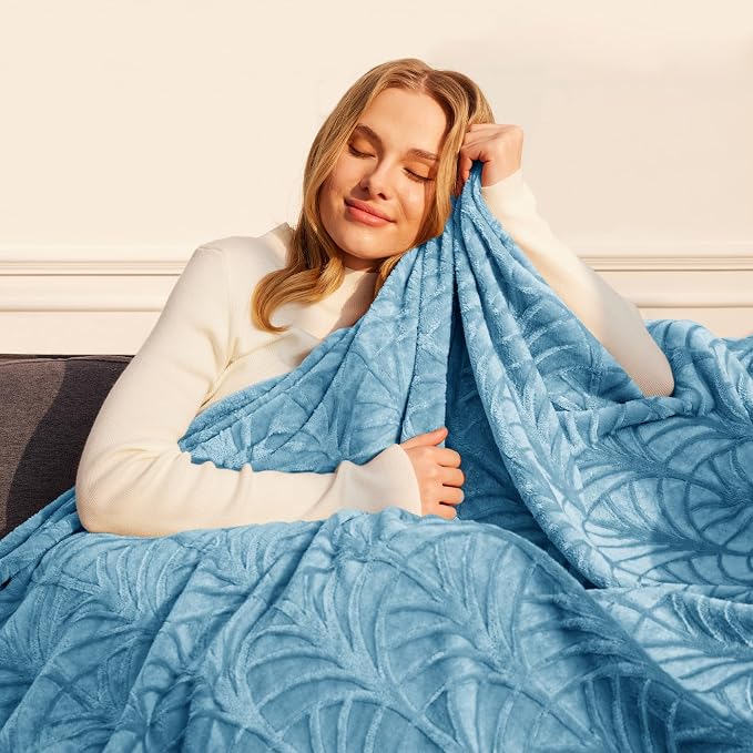 Whale Flotilla Soft Flannel Fleece Throw Blanket for Couch, Stone Blue | Cozy Lightweight Breathable Velvet Sofa Throws, Plush Fluffy Vintage Pattern Decorative Blanket for Bed, All Season, 50"x60"