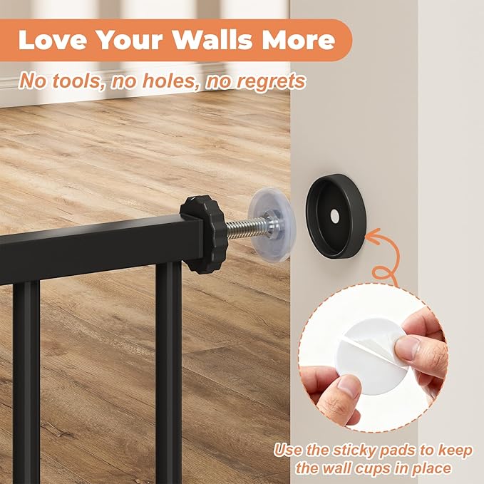 Baby Gate for Stairs & Doorways No Drilling, 29"-40" Dog Gate Indoor | Auto Close, Dual-Lock Safety, Pressure Mounted, Stroller Friendly Foot Pedal, Easy Walk Through Door, for Child & Pets, Metal
