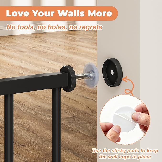 29"-51" Baby Gate for Stairs, Auto Close Stroller Friendly Dog Gate Indoor for Doorways, Pressure Mounted Baby Gate, Easy Walk Through Gate for Children & Pets, Black