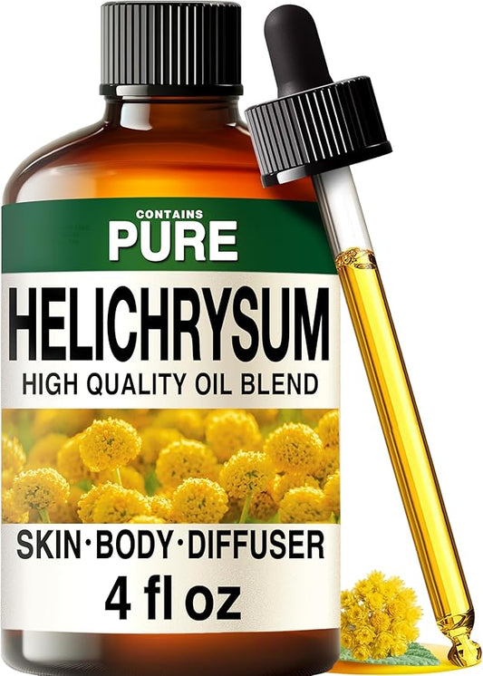 100% Pure Helichrysum Oil - 4 Fl Oz Helichrysum Essential Oil for Hair, Skin, Diffuser, Aromatherapy & DIY Soap Making Scent