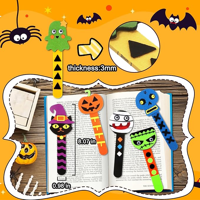 Letapapa Halloween Crafts for Kids Ages 4-8, 24 Pack DIY Bookmarks for Halloween Party Favors Trick or Treat,Goodie Bag Stuffers,School Classroom Prizes for Kids Art and Craft Activities
