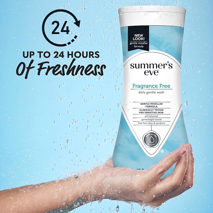 Summer's Eve Simply Sensitive & Fragrance Free Daily Gentle Feminine Body Washes, Remove Odor, pH Balanced, 2x15 fl oz