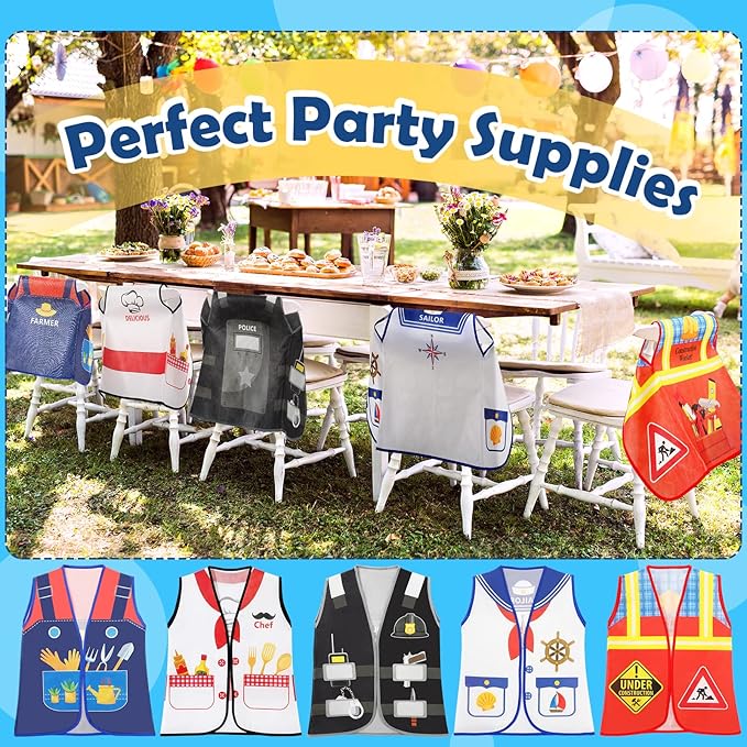 Geyoga 10 Pcs Kids Community Helper Dress Up Vest Career Cosplay Cloth Toddlers Occupation Pretend Play Costume (6-10 Years)