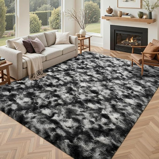 4x6 Area Rugs for Bedroom, Black Plush Fluffy Shaggy Living Room Rugs Non-Slip, Ultra Soft Carpet for Nursery Kids PlayRoom Dorm Office Indoor