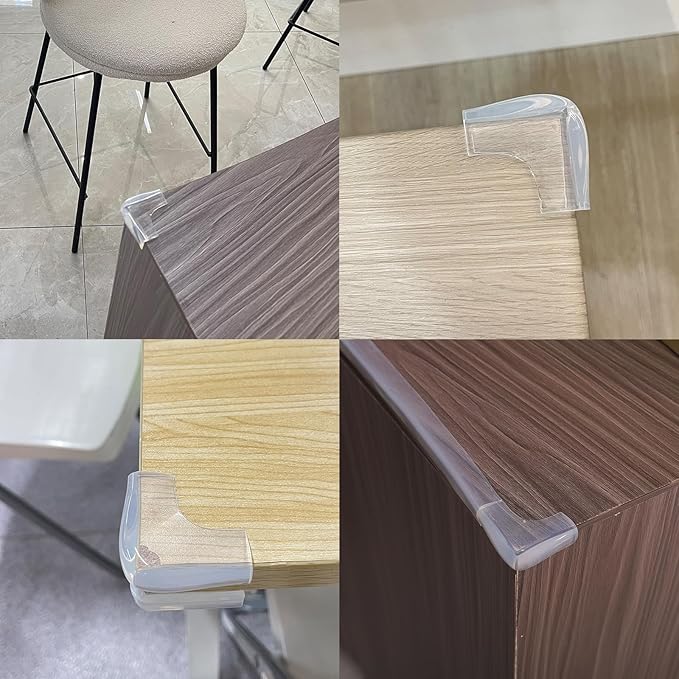 Food-Graded Silicone Clear Corner Protectors, Baby Proofing Table Edge Guards, Pre-Taped Adhesive Soft for Kids Child Safety Proof, Cabinets Counter Furniture Bumpers (12, 3/5x3/5 in (Width))