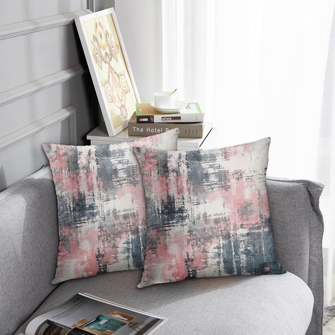 Emvency Throw Pillow Covers Set of 2, 18 x 18 Inch, Pink Gray | Abstract Modern Painting Outdoor Decorative Square Pillow Cases Couch Cushion Case for Couch Bed Sofa Living Room Home Decor
