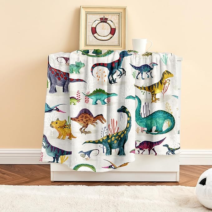 Wajade Dinosaur Blanket for Boys, Soft Fleece Kids Blanket for Couch Sofa Bedroom, Toddler Cute Dinosaur Throw Blanket Gifts for Birthday Christmars Easter Halloween, 50"x60"