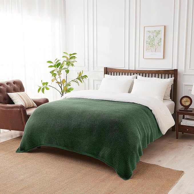 Douceur Christmas Green Throw Blanket for Bed, Soft Chunky Cable Knit Throw Blanket, Classic Fisherman's Rib Stitch Pattern Throw for Living Room,50"X60"