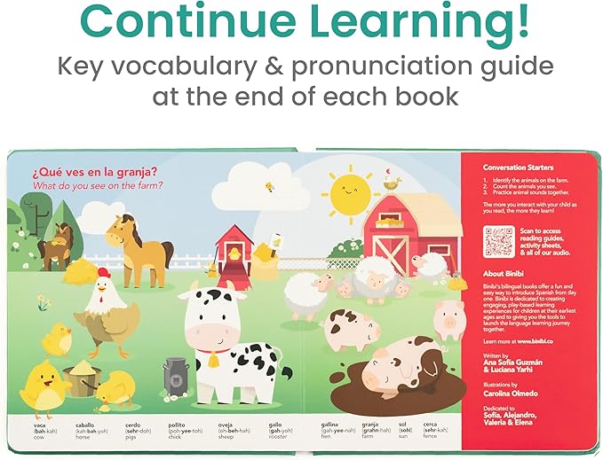 Binibi Spanish Books for Babies & Toddlers 1-3 La Granja Interactive Bilingual Sound Book with Farm Animal Sounds | Bilingual Children's Book | Spanish Learning for Kids | Libro en español para bebés