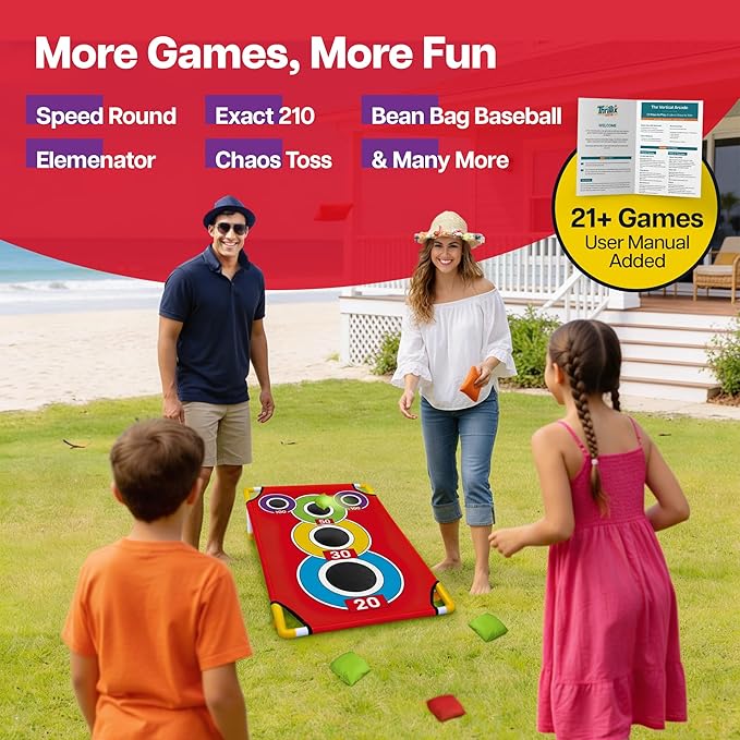 Cornhole Board Set with 21+ Games, 8 Bean Bags - Arcade Style Corn Hole Games for Adults and Kids, Portable Outdoor Yard Games for Kids & Family, Beach, Camping and Parties, 24x36