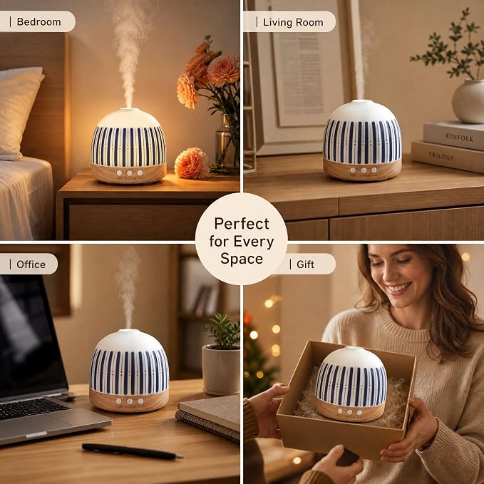 Essential Oil Diffuser Aromatherapy for Large Home, 300ML Aromatherapy Diffuser Humidifier, 3 Color LED Lights, Quiet Cool Mist Diffuser for Bedroom, Office, Gift for Mom Friend Women Gift (Blue)