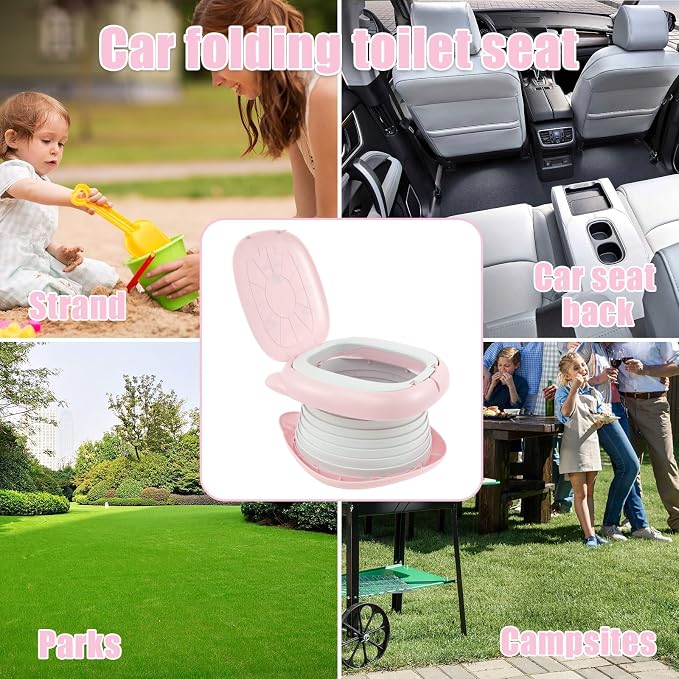 Travel Potty for Toddler, Portable Carry Toilet, Sturdy Seat, Kid's Car Foldable Training Toilet, Emergency Seat for Car, Camping, Outdoor, Indoor (Pink)