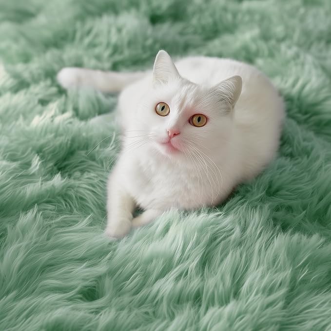 PAGISOFE Sage Green Rugs for Bedroom, 3x5 Ft Shaggy Rug Plush Fuzzy Carpet for Living Room, Fluffy Green Rugs Home Decor Aesthetic,Non-Slip Rug for Nursery Room Decor Girls Boys