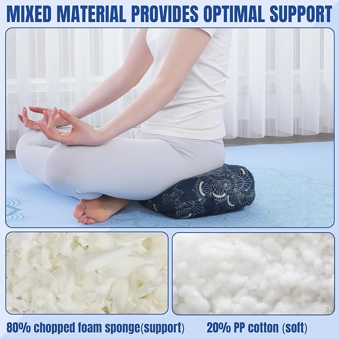 MABOZOO Yoga Bolster Pillow, Rectangular Yoga Bolster for Restorative & Meditation, Professional Meditation Cushion with Carry Handle