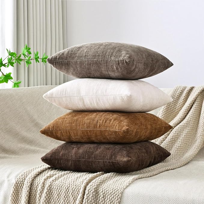 Set of 4 Soft Textured Decorative Throw Pillow Covers 12X20 Inch Cozy Farmhouse Cushion Cover Square Accent Pillow Cases for Bed Couch Sofa Living Room, Beige Taupe Brown