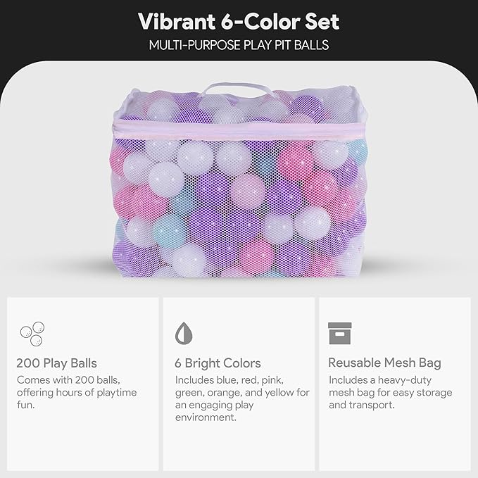 BalanceFrom Play Pit Balls Toy Set for Kids with Mesh Bag, Rainbow or Pastel Colors – Crush-Proof Plastic for Ball Pits, Playhouses, Bounce Houses, Pools, Tents, and Birthday Parties